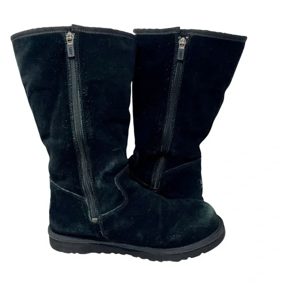 UGG Black Suede Zip Sunshine Tall Boots Sz 6 Shearling Winter Snow Classic 90s - Picture 4 of 14